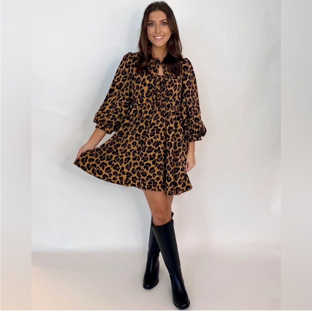 Leopard Print Dress with Black Boots